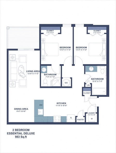 a floor plan of a unit with a bedroom and a living room
